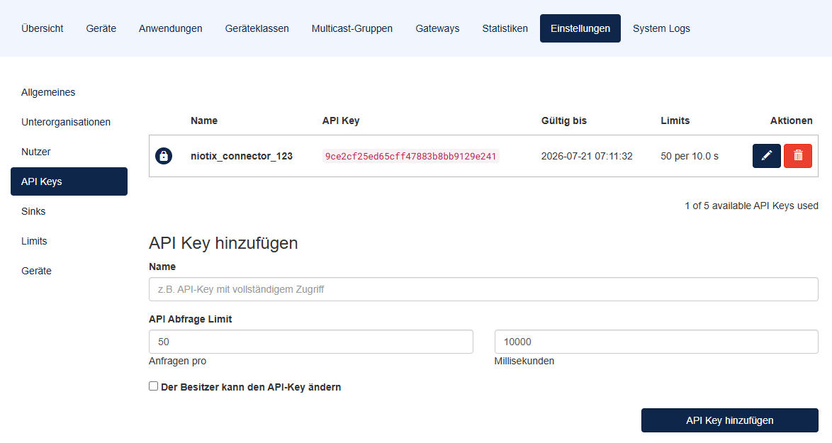 Organisation: Einstellungen und API Keys